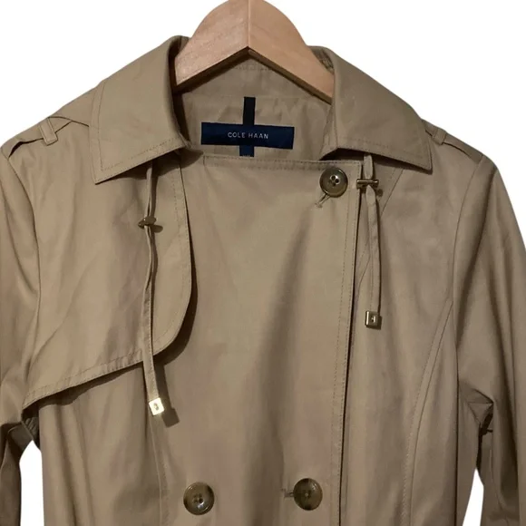 Cole haan khaki  belted hooded trench coat jacket - Picture 4 of 11
